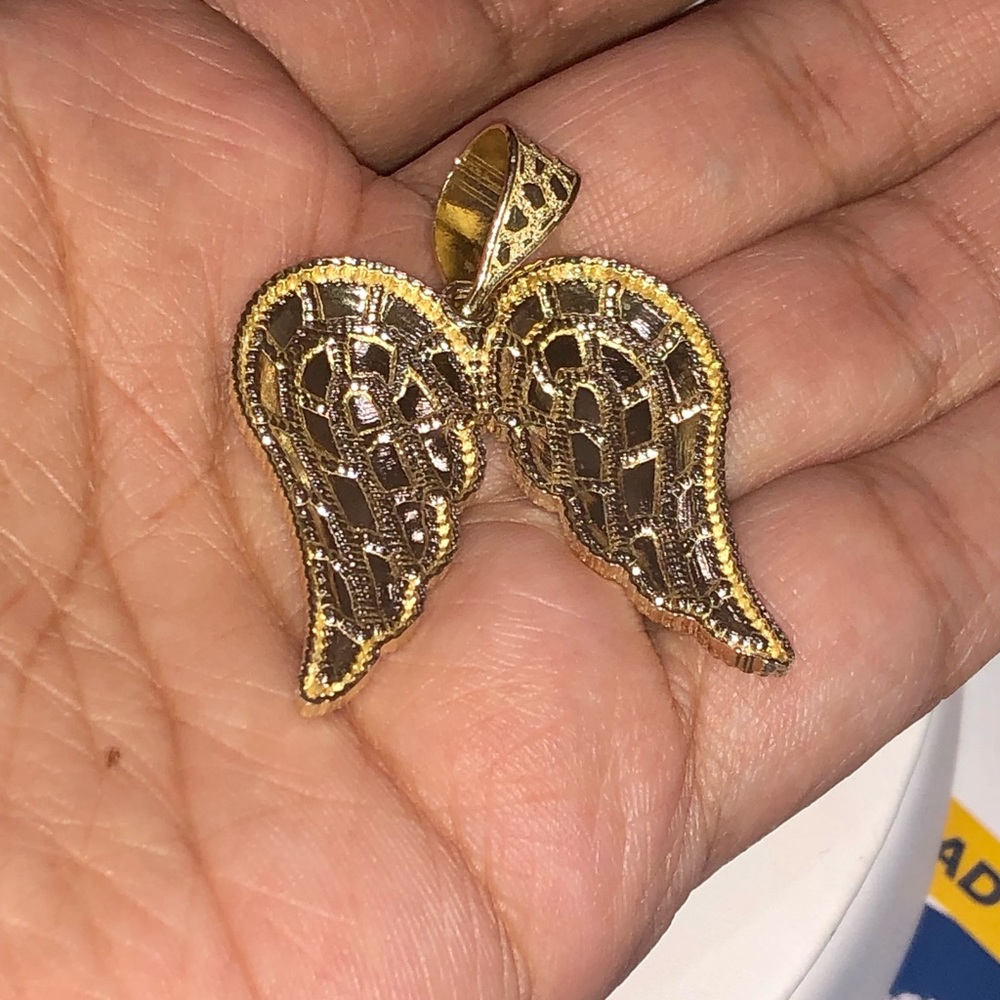 10k Real Gold custom made diamond cut angel wing pendant, solid gold angel charm - Picture 7 of 9